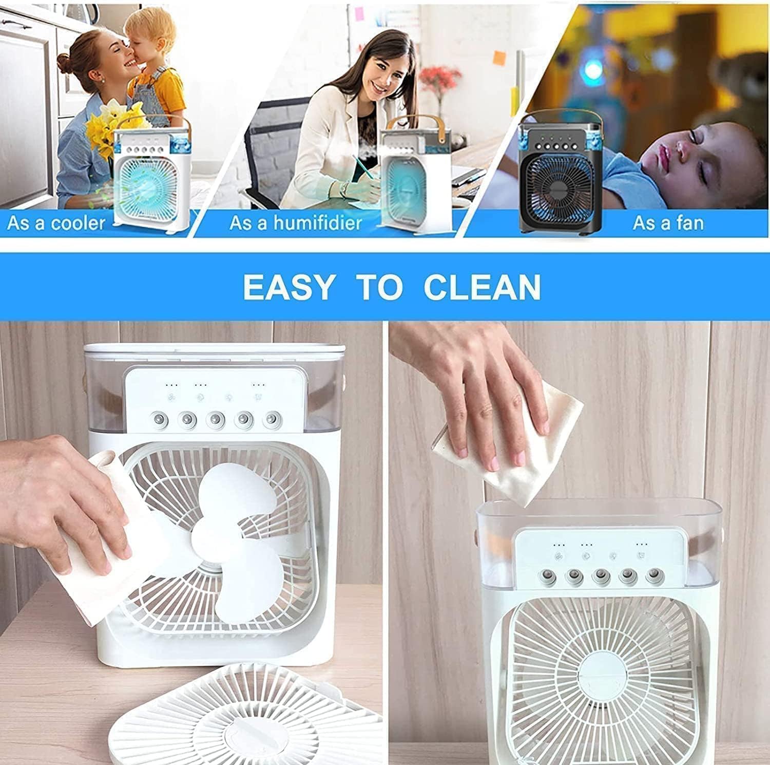 Draagbare USB Luchtkoeler – Persoonlijke Ventilator met Mistfunctie & Timer