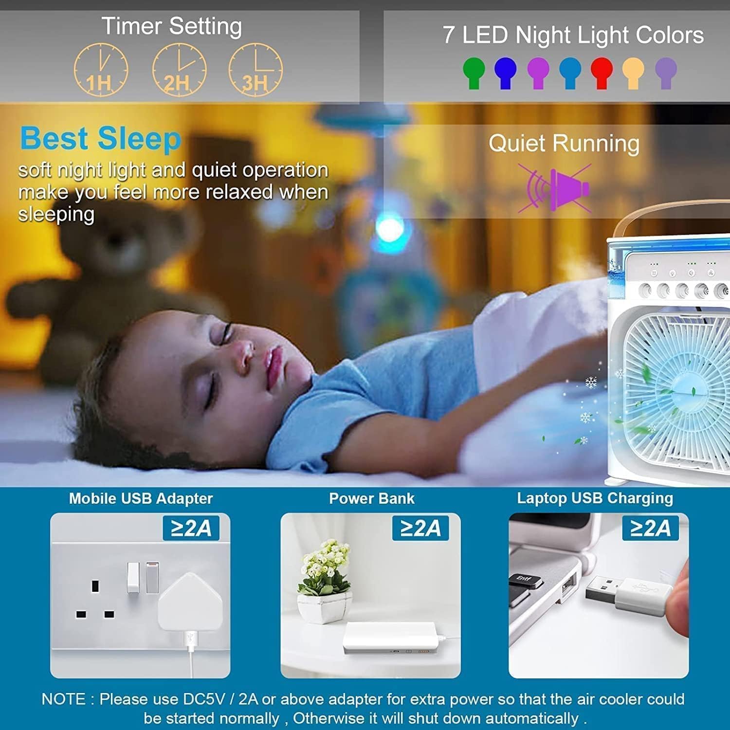 Draagbare USB Luchtkoeler – Persoonlijke Ventilator met Mistfunctie & Timer