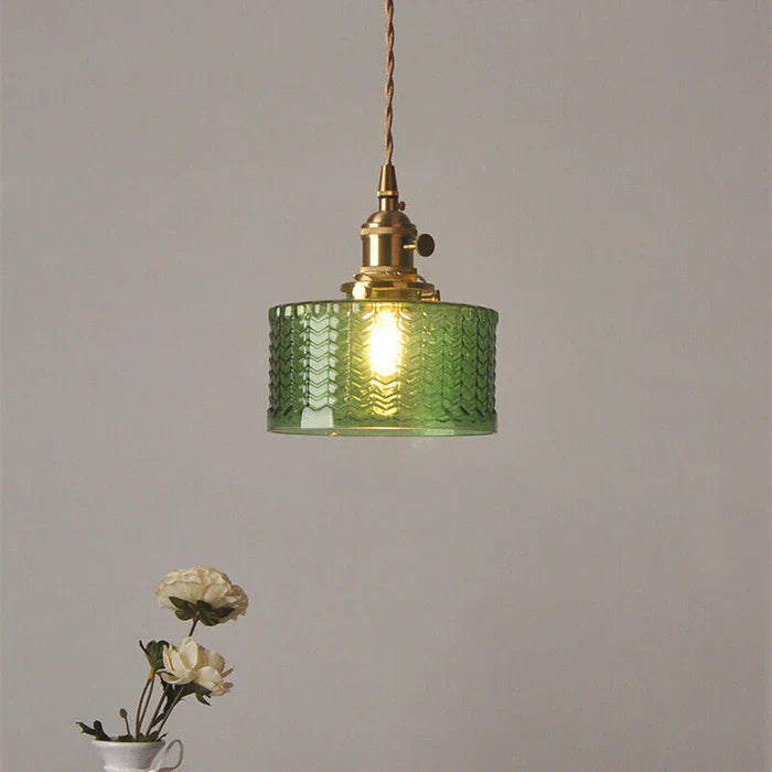 Vintage Cilindervormige Glazen Hanglamp met Traditioneel Design