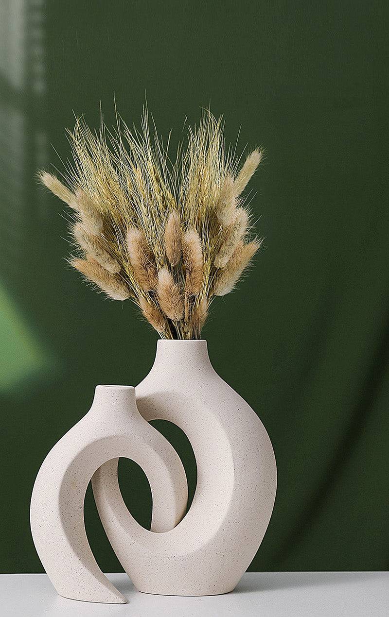 Lumio – Japandi Set van 2 Beige Keramische Vazen Minimalistisch Design