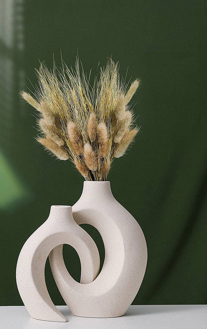 Lumio – Japandi Set van 2 Beige Keramische Vazen Minimalistisch Design