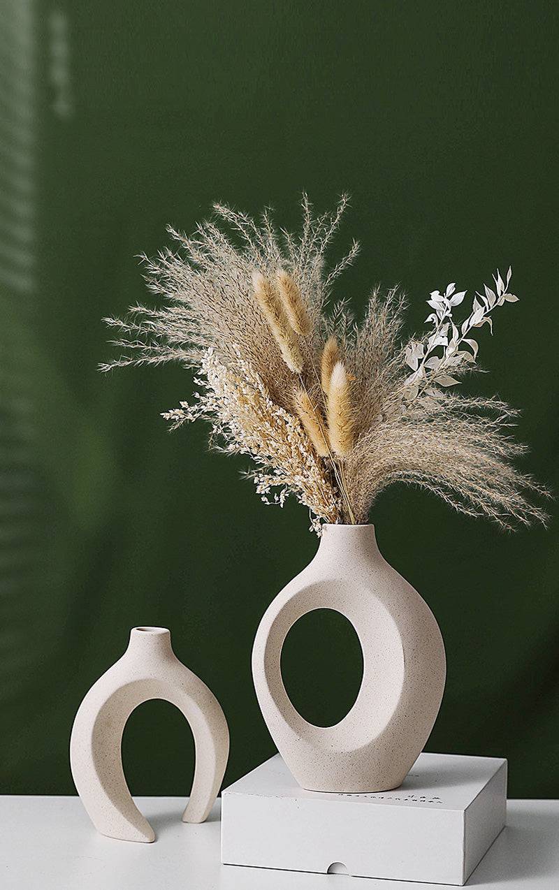 Lumio – Japandi Set van 2 Beige Keramische Vazen Minimalistisch Design