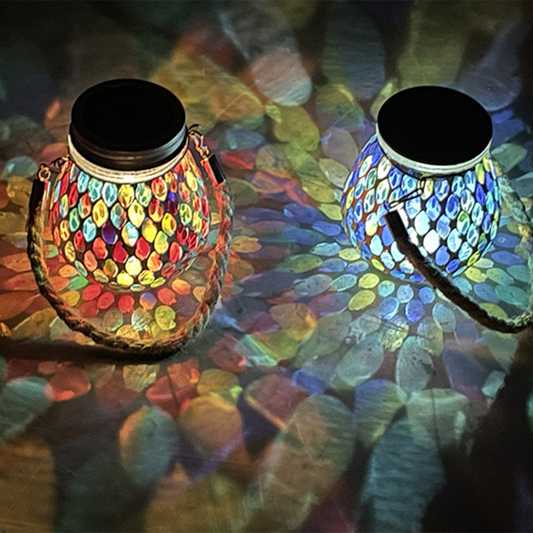 Handgemaakte Gekleurde Solar Buitenlamp – Stained Glass met Magisch Lichtspel