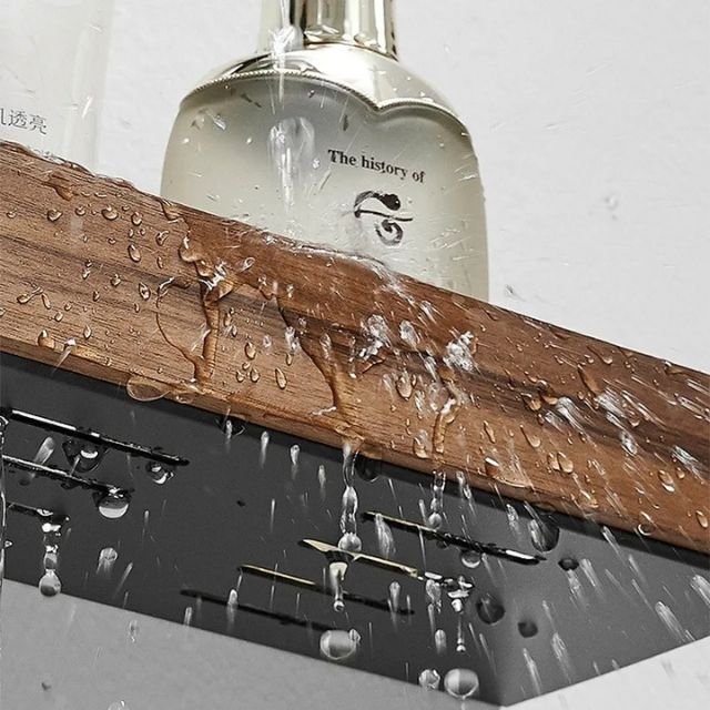 Étagère Murale en Bois Massif – Autocollante, Résistante à l’Humidité & Parfaite pour Salle de Bain